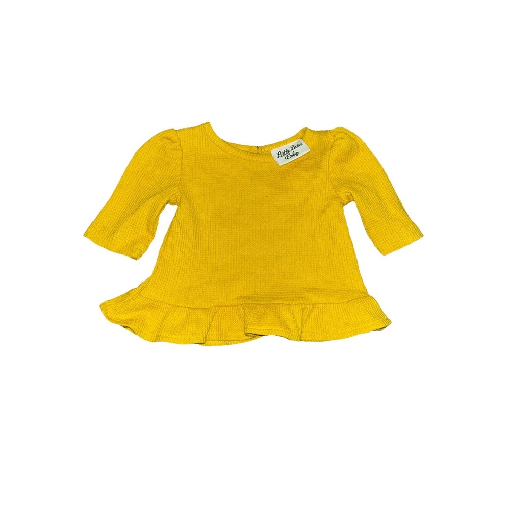 Little Lass Baby Yellow Ruffled Ruffle Top Shirt Long Sleeve 0-3 Mos.